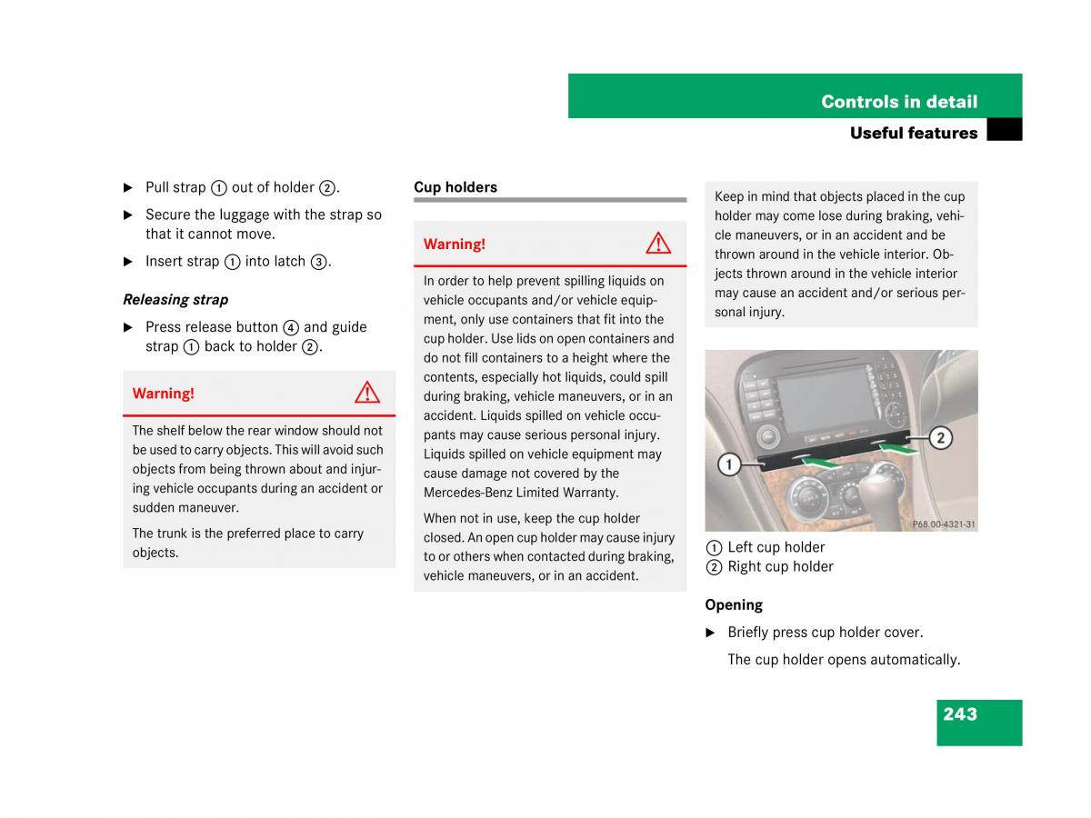 Mercedes Benz SL R230 owners manual / page 244