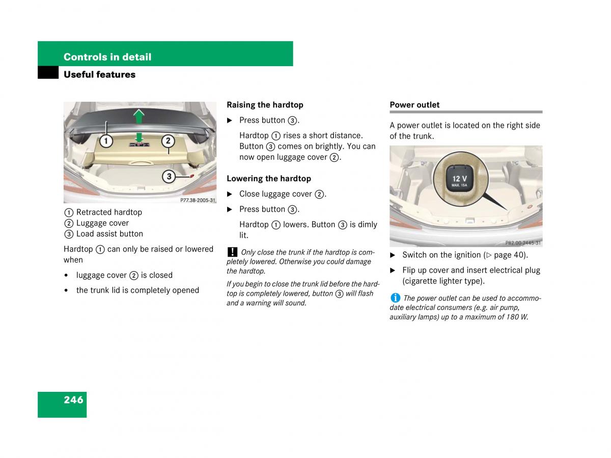 Mercedes Benz SL R230 owners manual / page 247