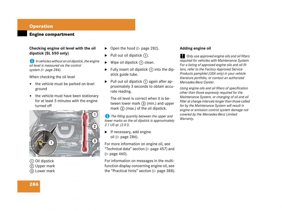 Mercedes Benz SL R230 owners manual / page 287