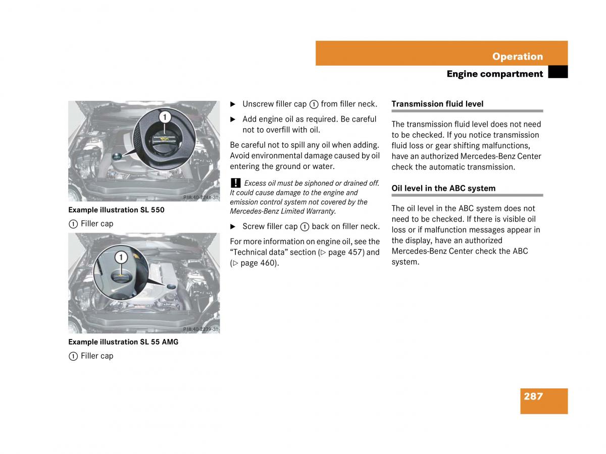 Mercedes Benz SL R230 owners manual / page 288