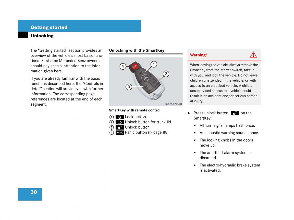 Mercedes Benz SL R230 owners manual / page 38