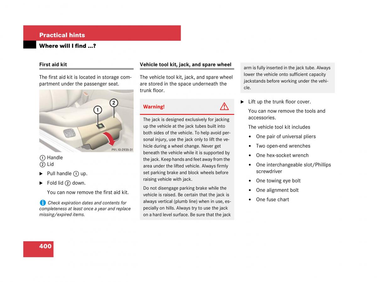 Mercedes Benz SL R230 owners manual / page 401