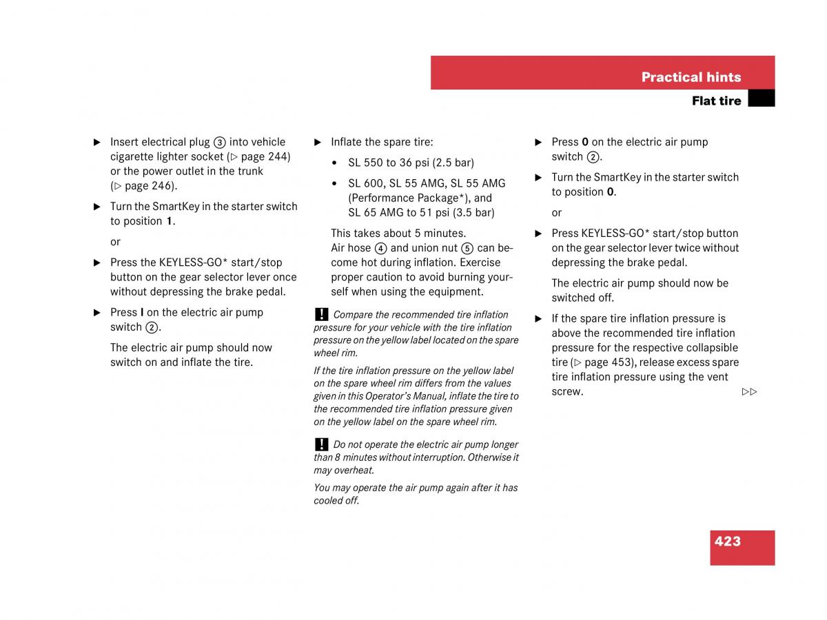 Mercedes Benz SL R230 owners manual / page 424