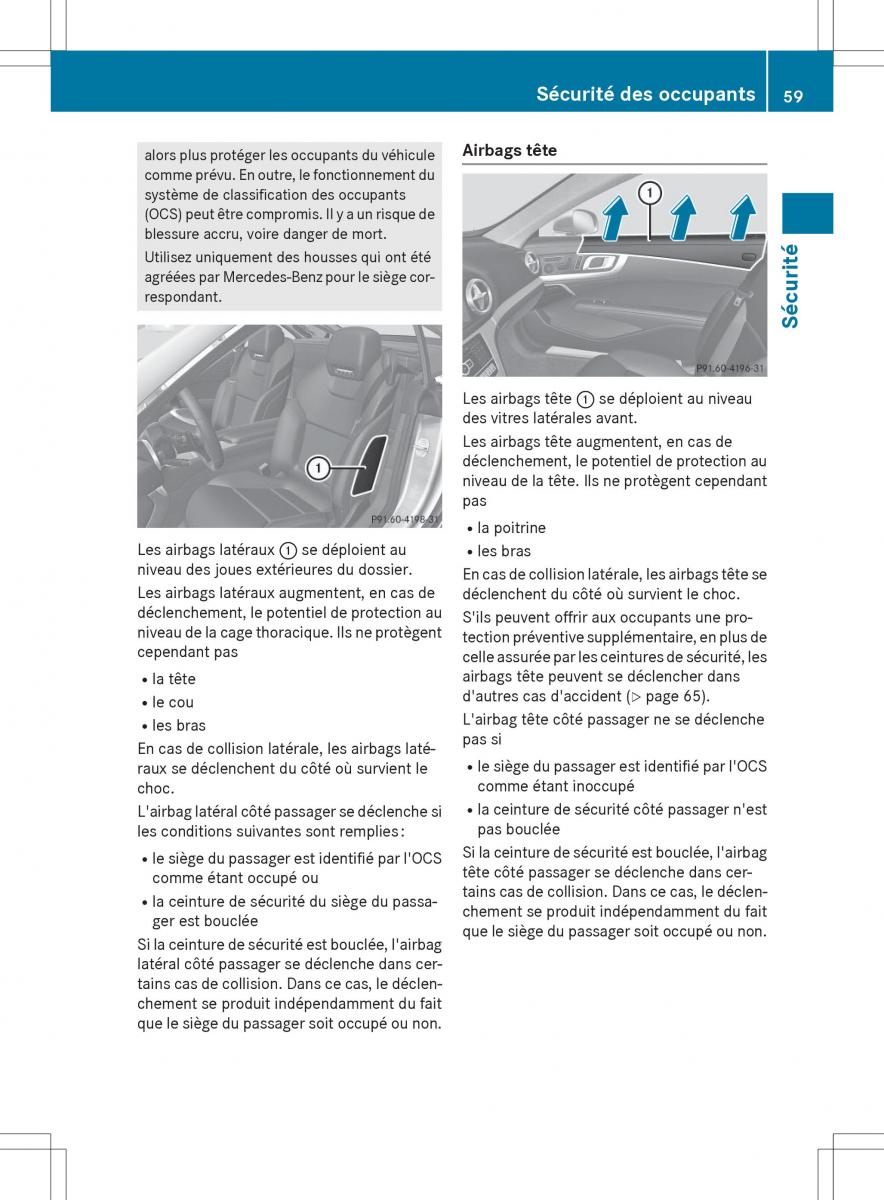 Mercedes Benz SL Coupe R231 manuel du proprietaire / page 61