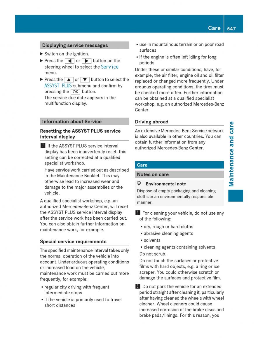 Mercedes Benz SL R231 owners manual / page 549