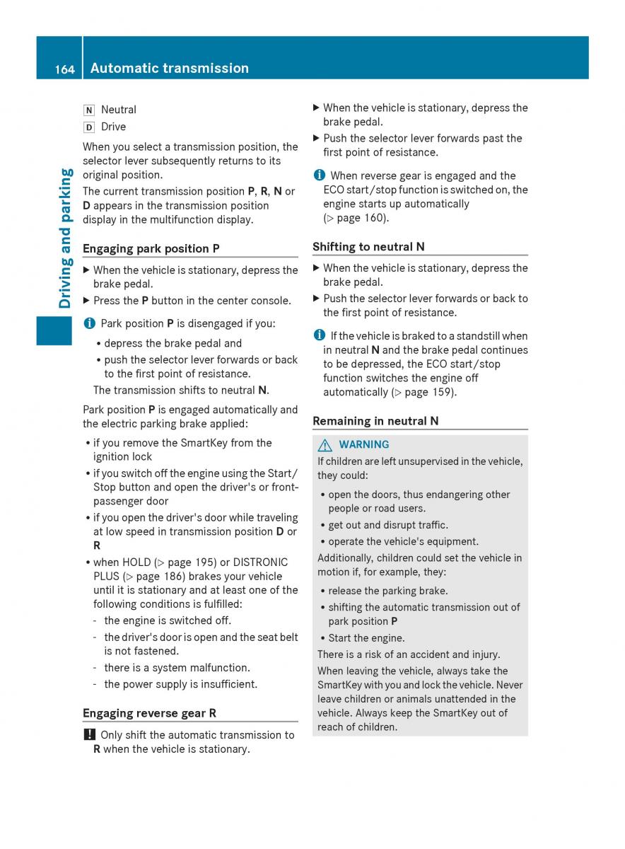 Mercedes Benz SL R231 owners manual / page 166