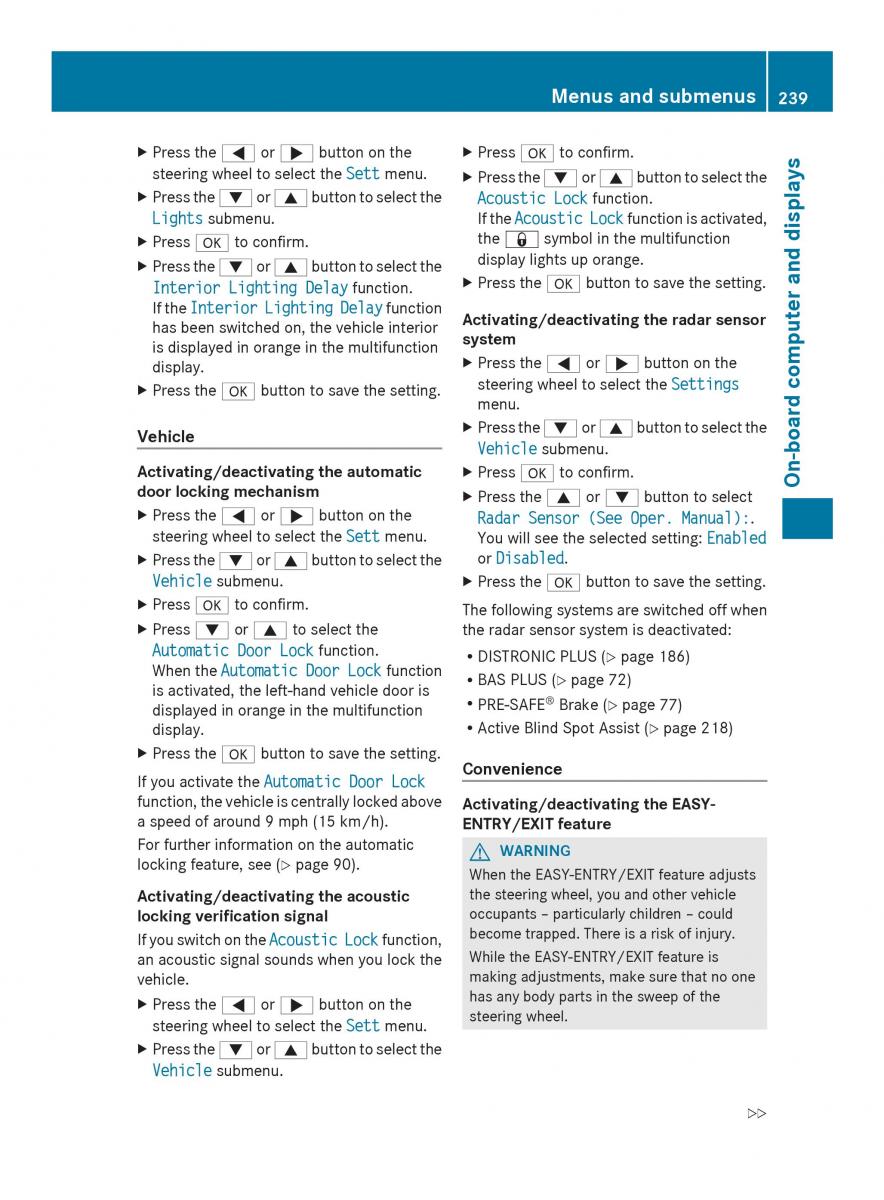 Mercedes Benz SL R231 owners manual / page 241