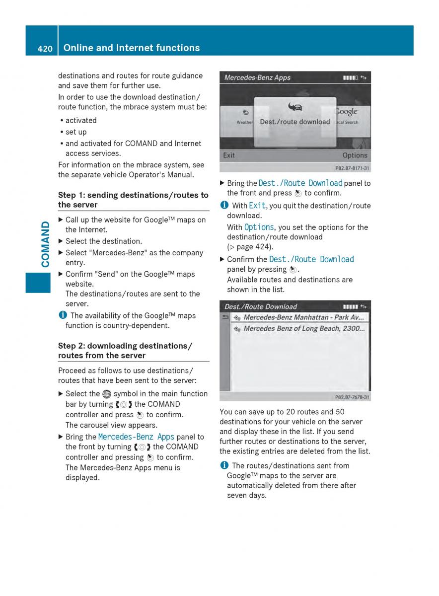 Mercedes Benz SL R231 owners manual / page 422