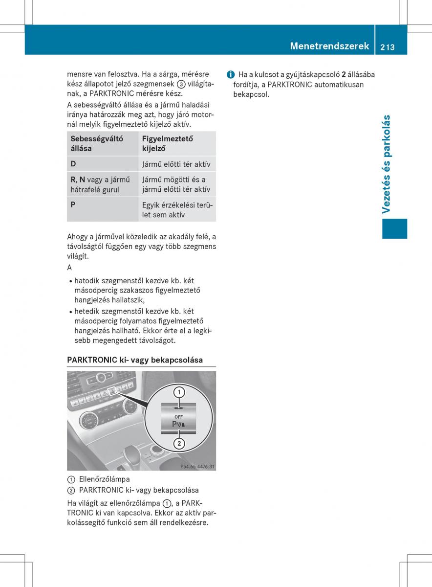 Mercedes Benz SL R231 Kezelesi utmutato / page 215