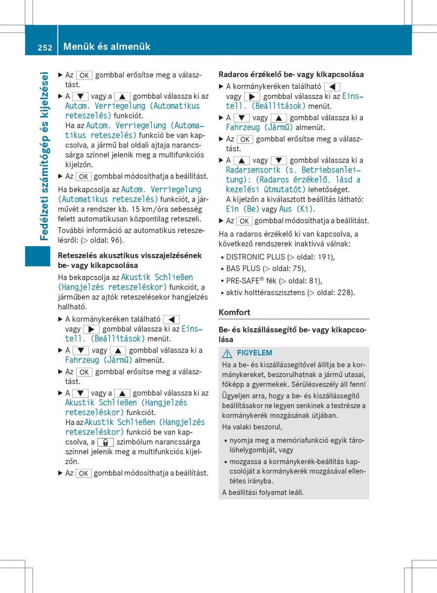 Mercedes Benz SL R231 Kezelesi utmutato / page 254