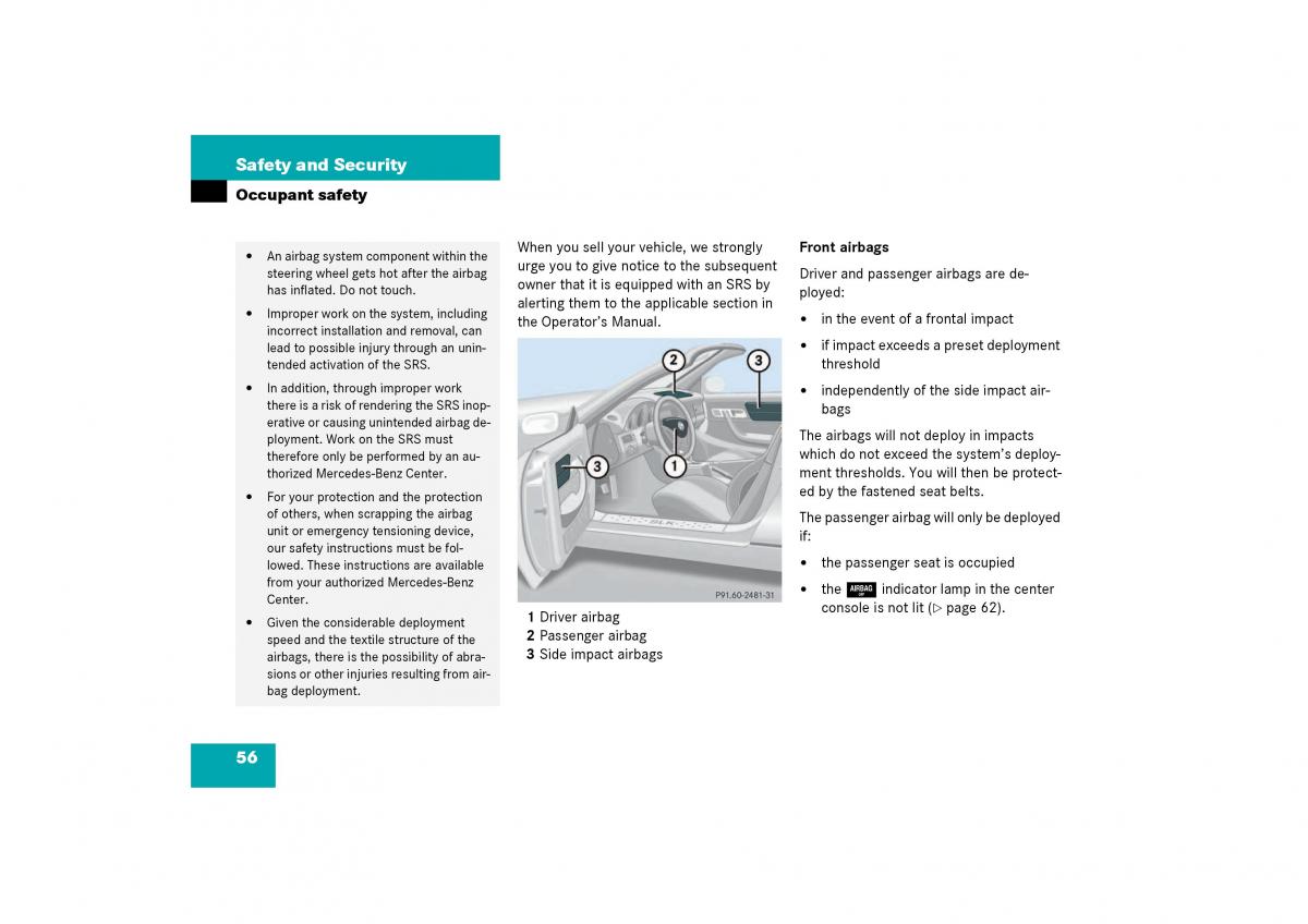 Mercedes Benz SLK R170 owners manual / page 56