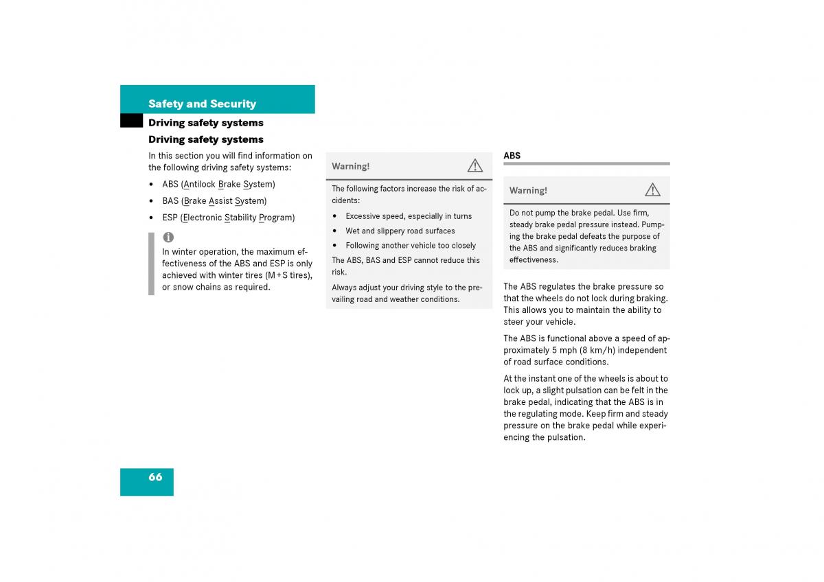 Mercedes Benz SLK R170 owners manual / page 66