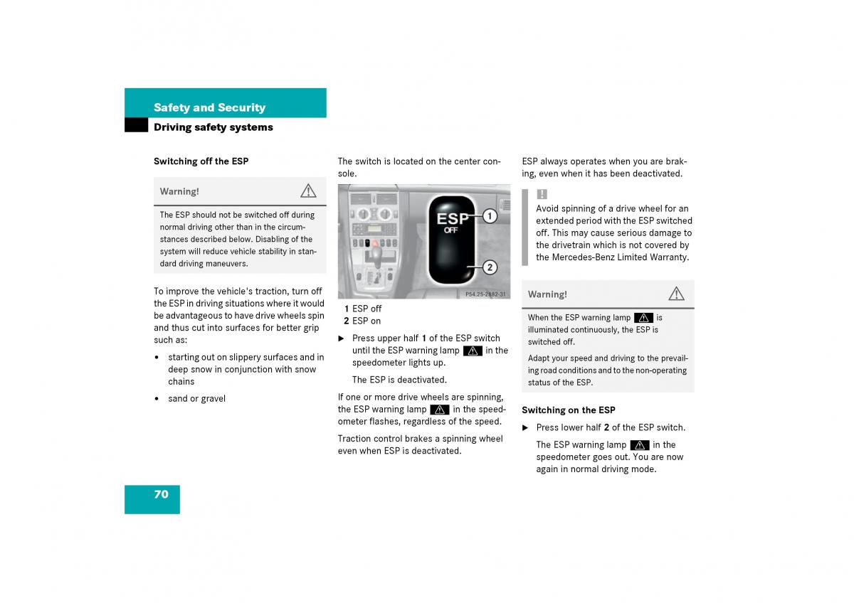 Mercedes Benz SLK R170 owners manual / page 70