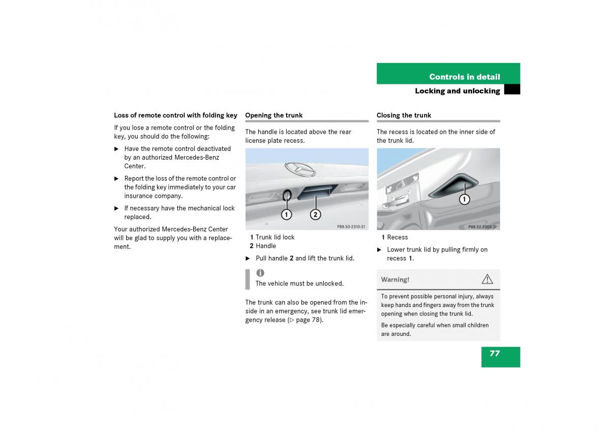 Mercedes Benz SLK R170 owners manual / page 77