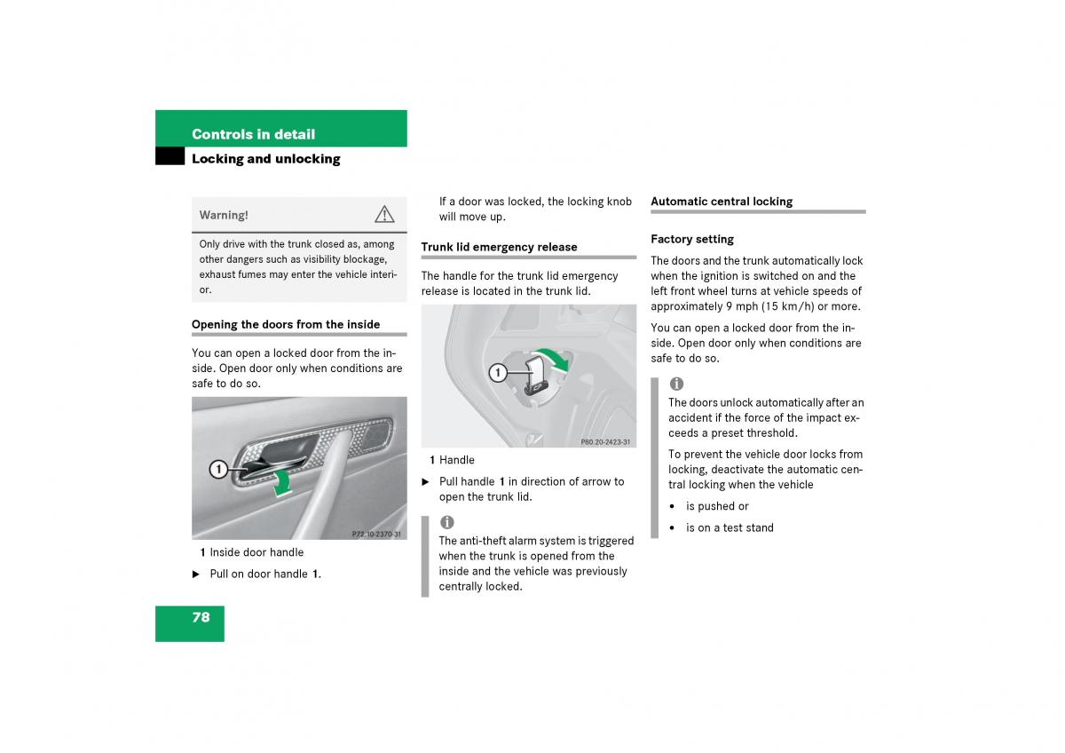 Mercedes Benz SLK R170 owners manual / page 78