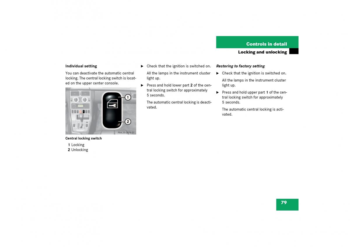 Mercedes Benz SLK R170 owners manual / page 79