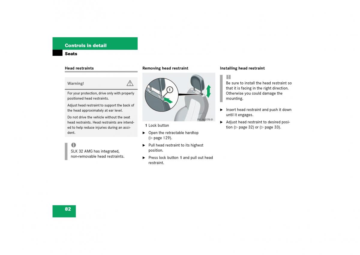 Mercedes Benz SLK R170 owners manual / page 82