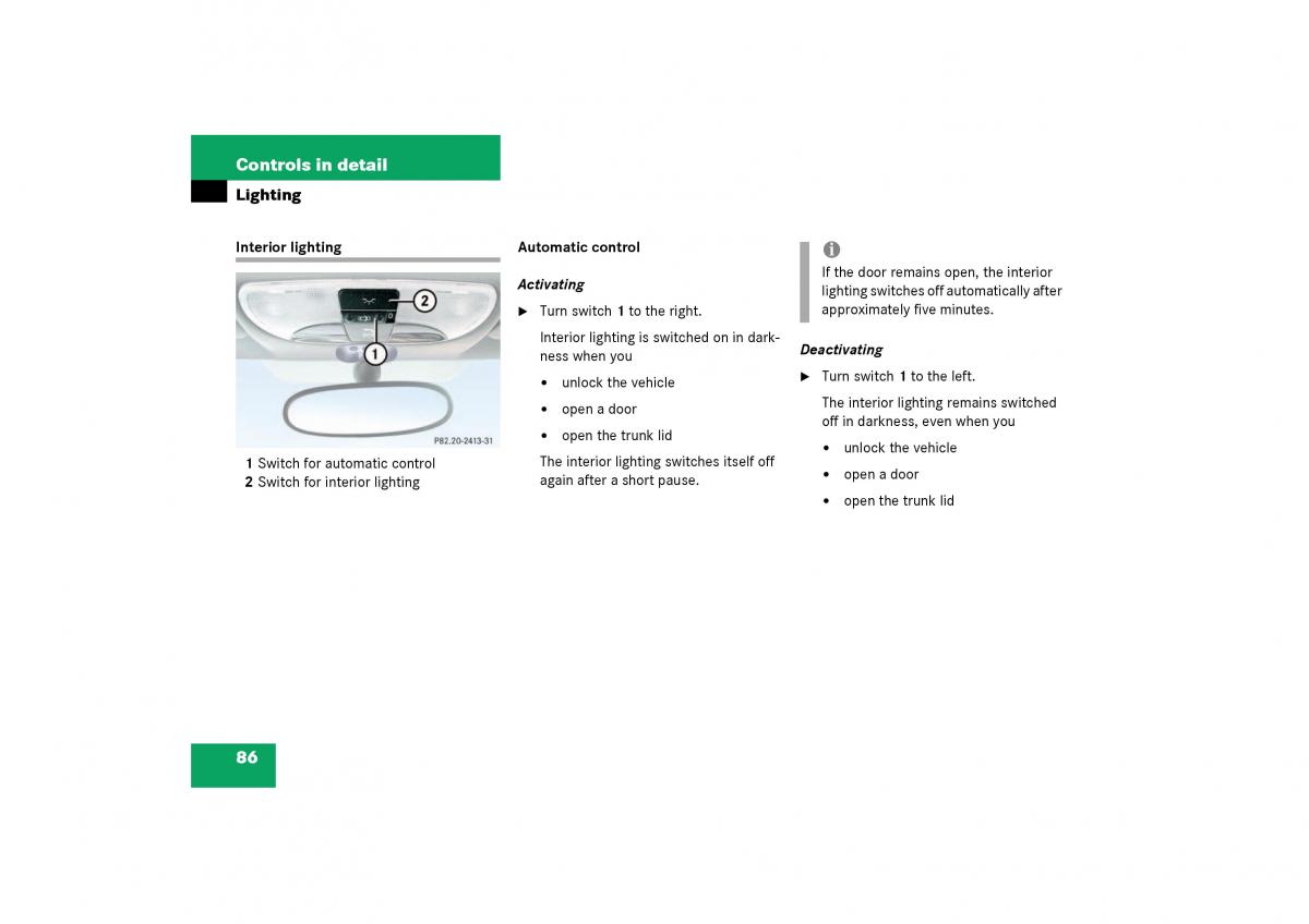 Mercedes Benz SLK R170 owners manual / page 86