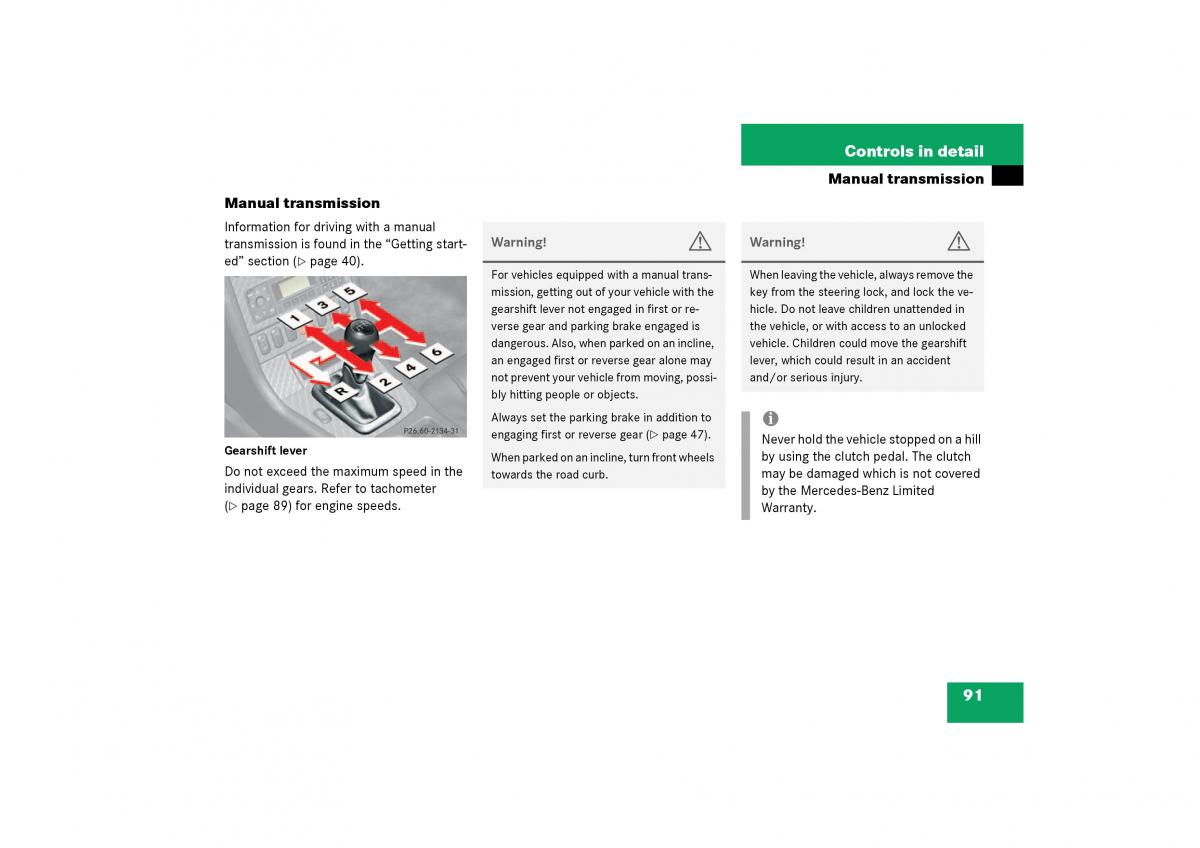 Mercedes Benz SLK R170 owners manual / page 91