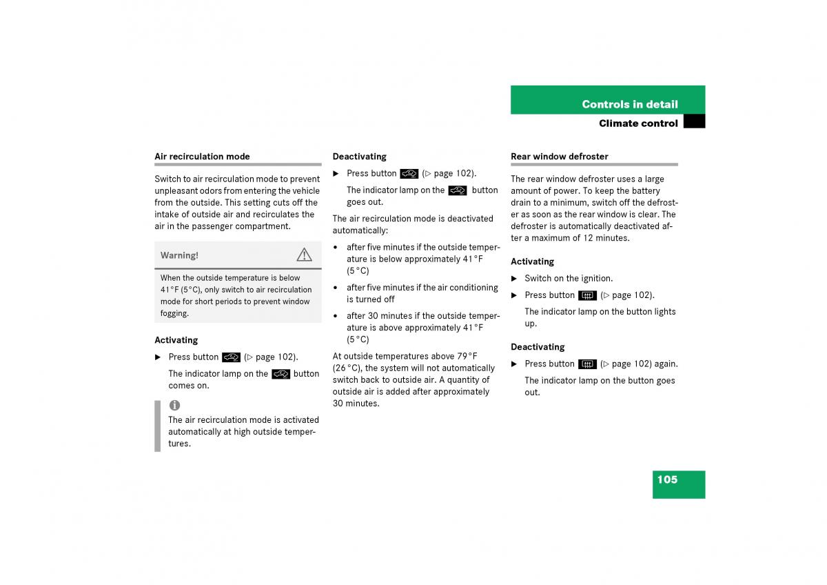 Mercedes Benz SLK R170 owners manual / page 105