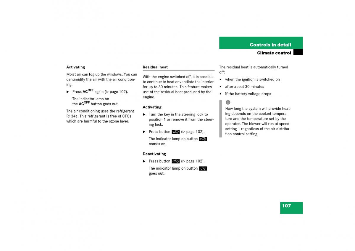 Mercedes Benz SLK R170 owners manual / page 107