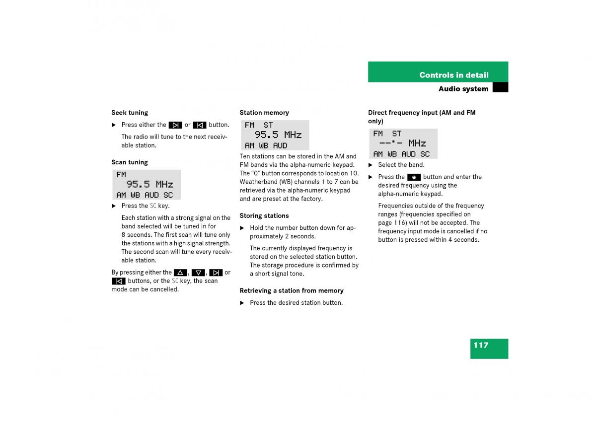 Mercedes Benz SLK R170 owners manual / page 117