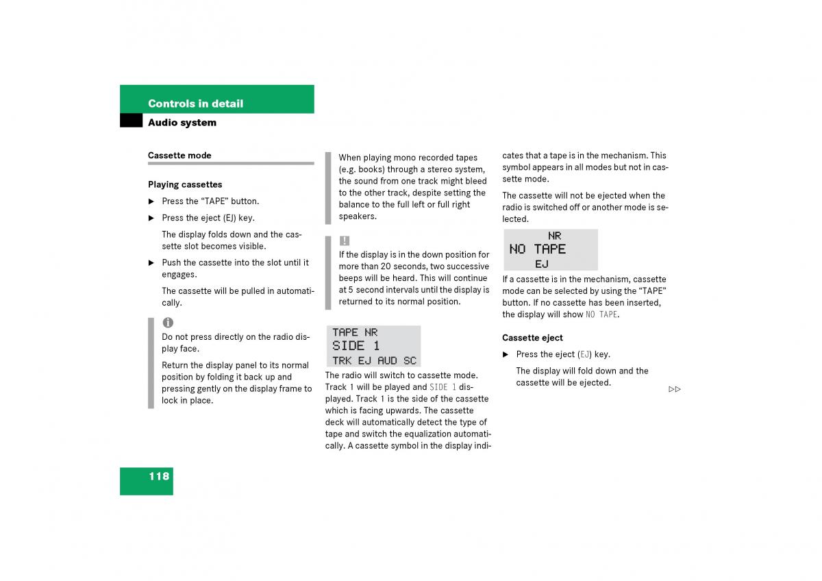 Mercedes Benz SLK R170 owners manual / page 118