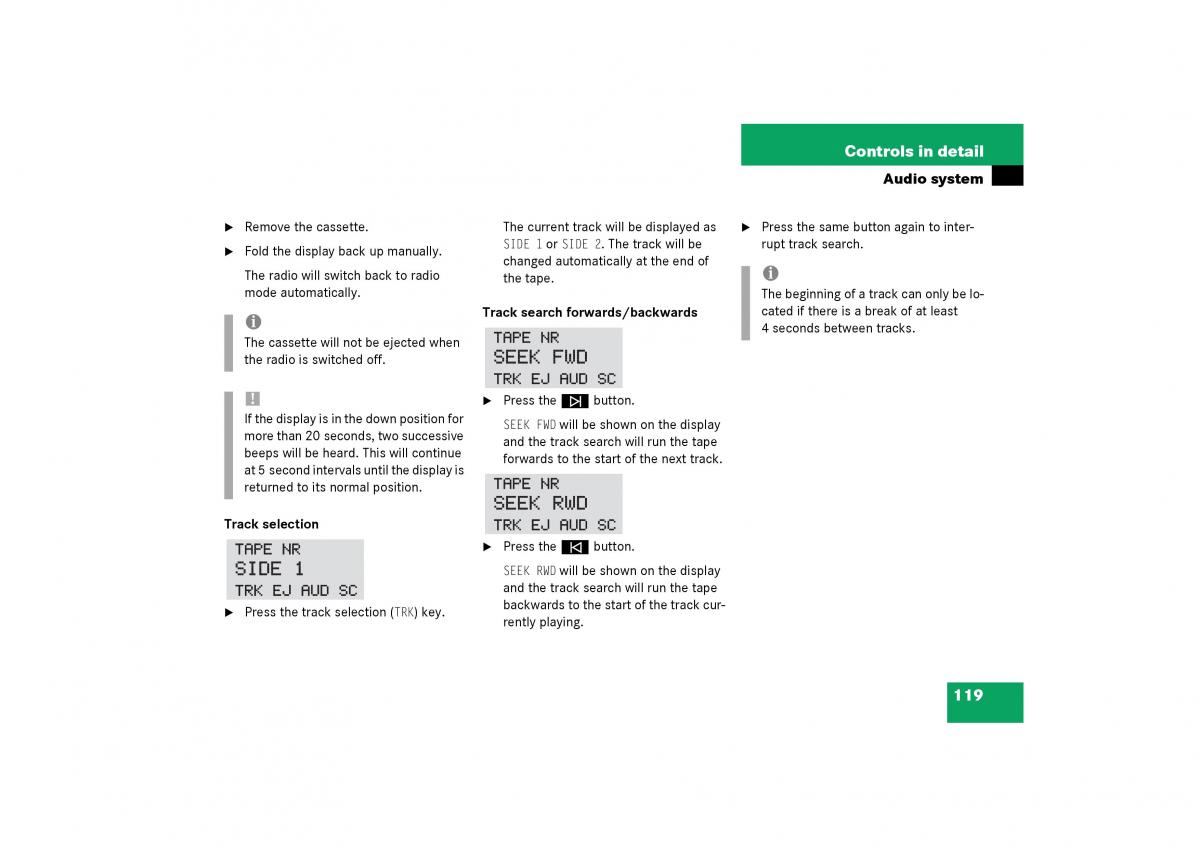 Mercedes Benz SLK R170 owners manual / page 119