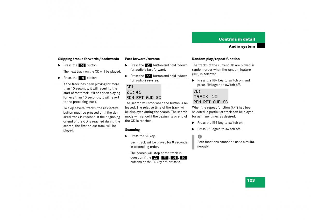 Mercedes Benz SLK R170 owners manual / page 123