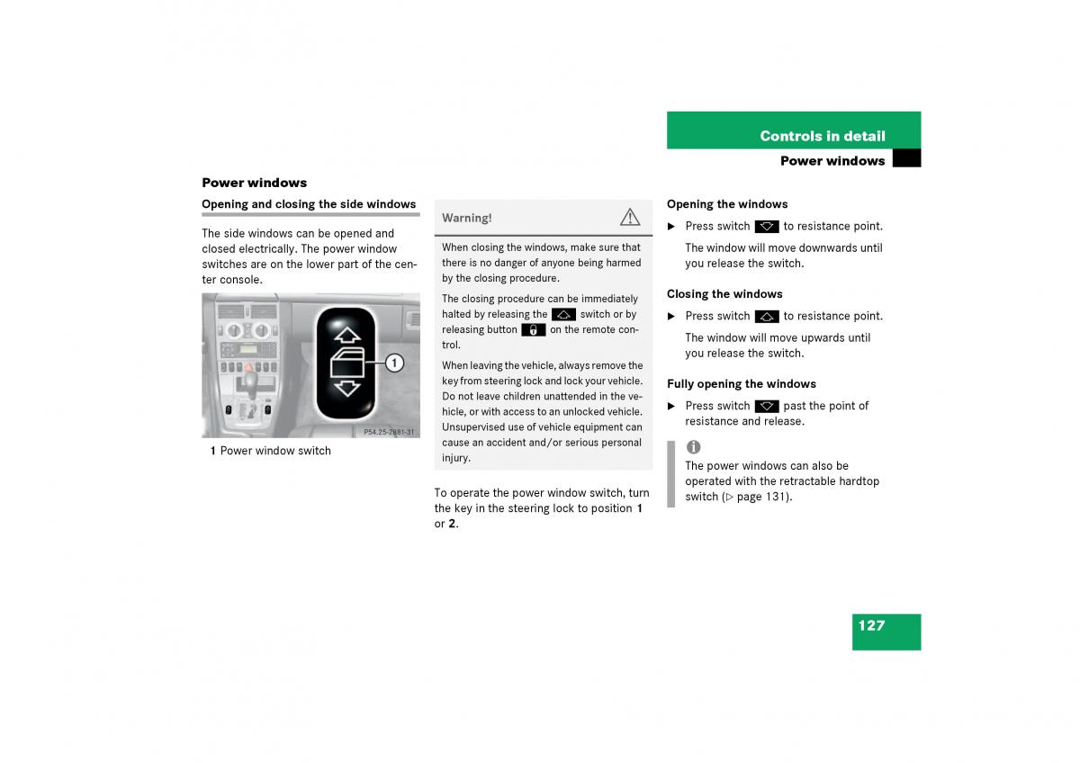 Mercedes Benz SLK R170 owners manual / page 127