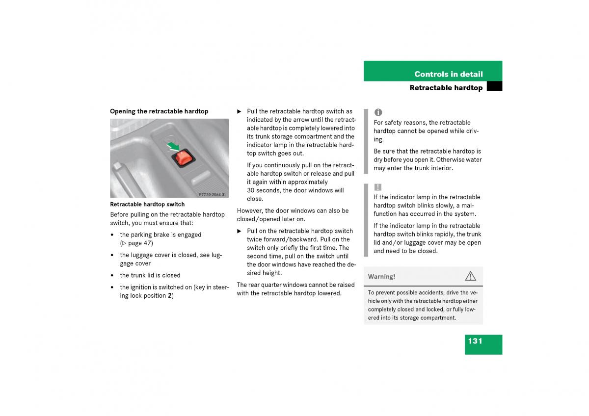 Mercedes Benz SLK R170 owners manual / page 131