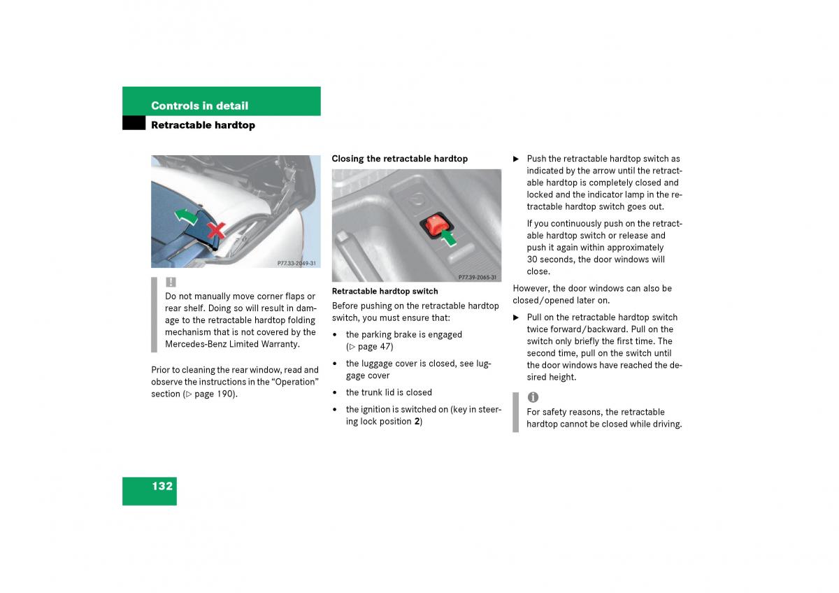 Mercedes Benz SLK R170 owners manual / page 132