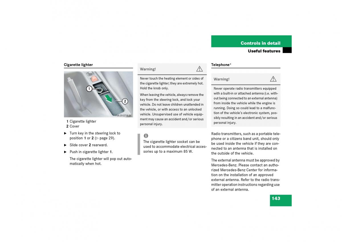 Mercedes Benz SLK R170 owners manual / page 143