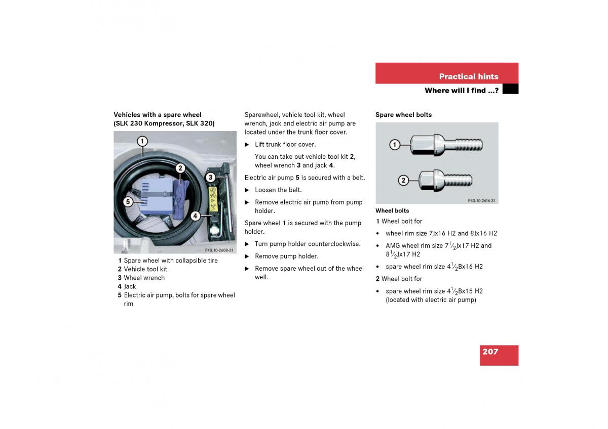 Mercedes Benz SLK R170 owners manual / page 207