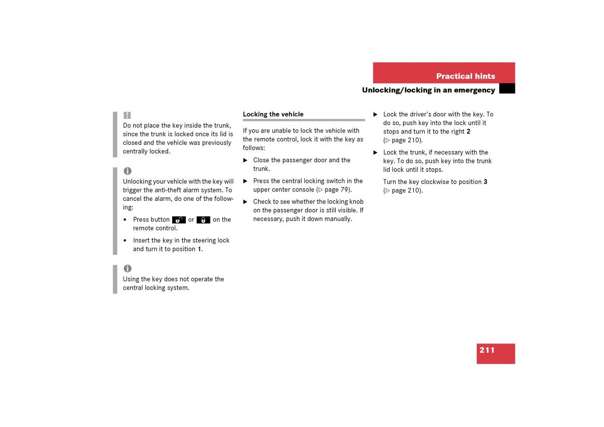 Mercedes Benz SLK R170 owners manual / page 211