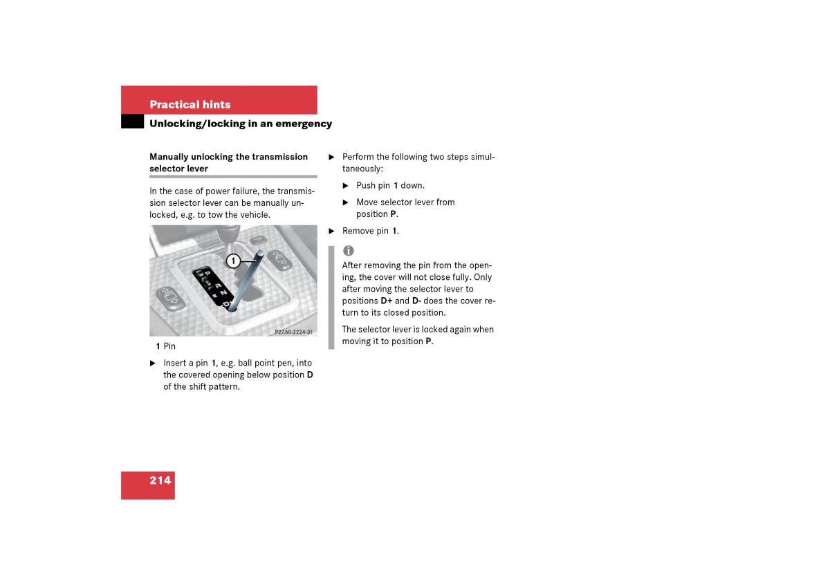 Mercedes Benz SLK R170 owners manual / page 214