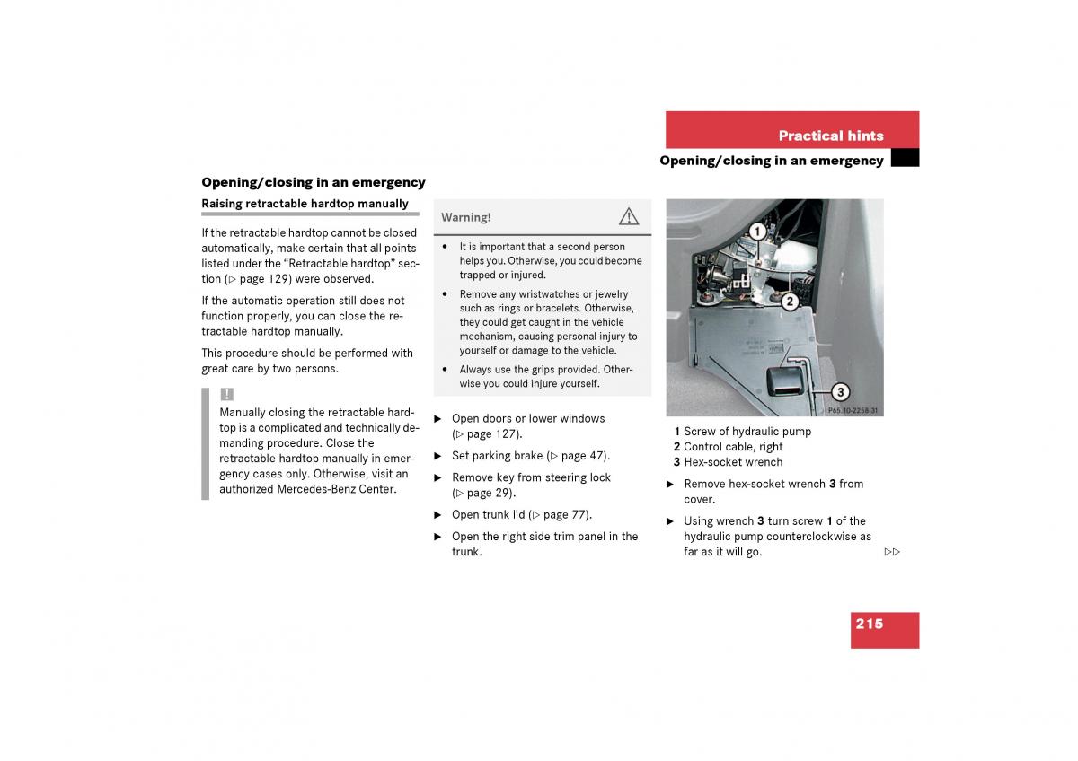 Mercedes Benz SLK R170 owners manual / page 215