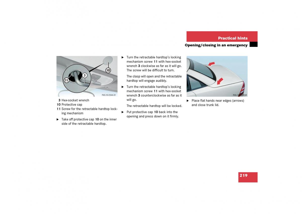 Mercedes Benz SLK R170 owners manual / page 219