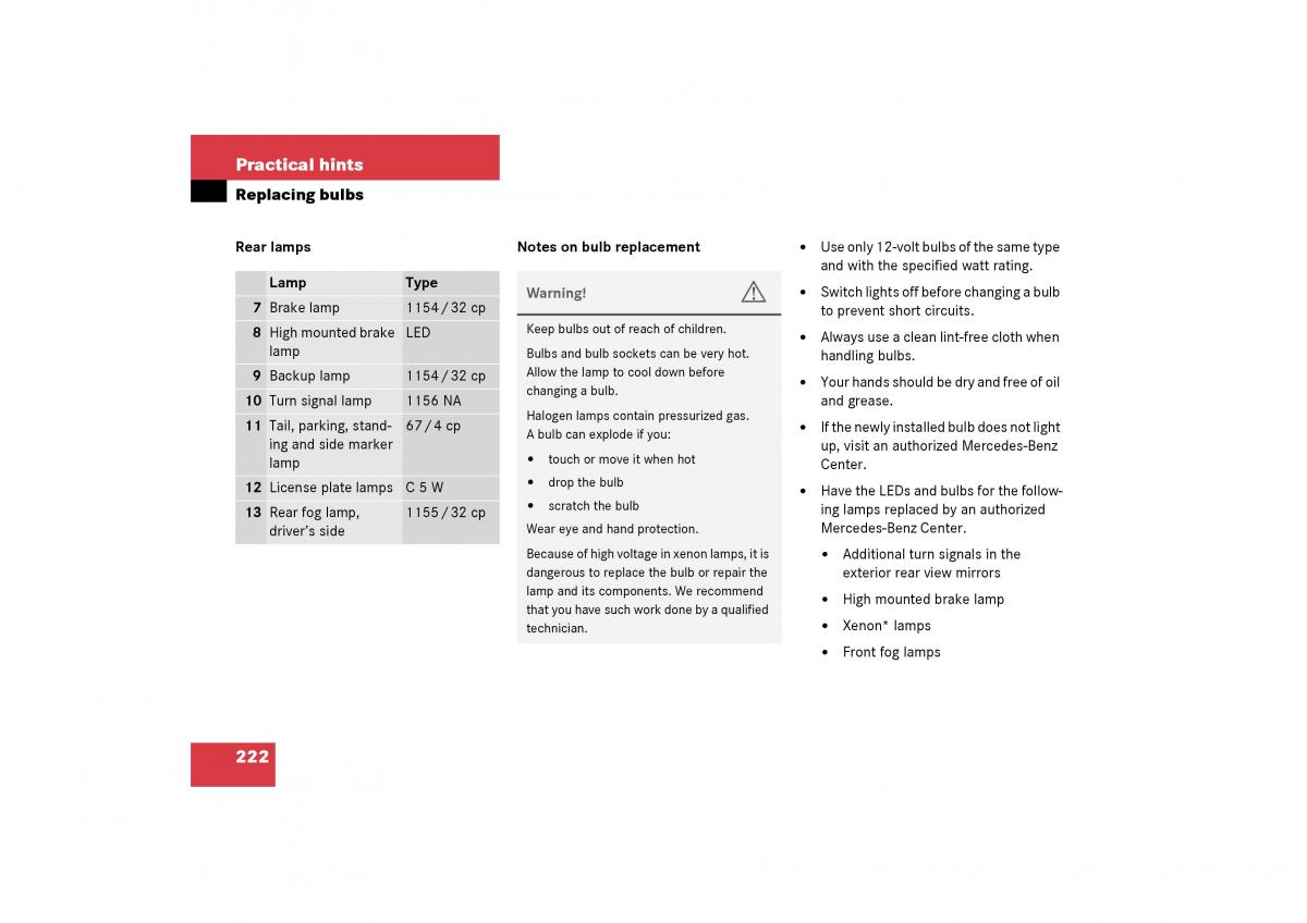 Mercedes Benz SLK R170 owners manual / page 222