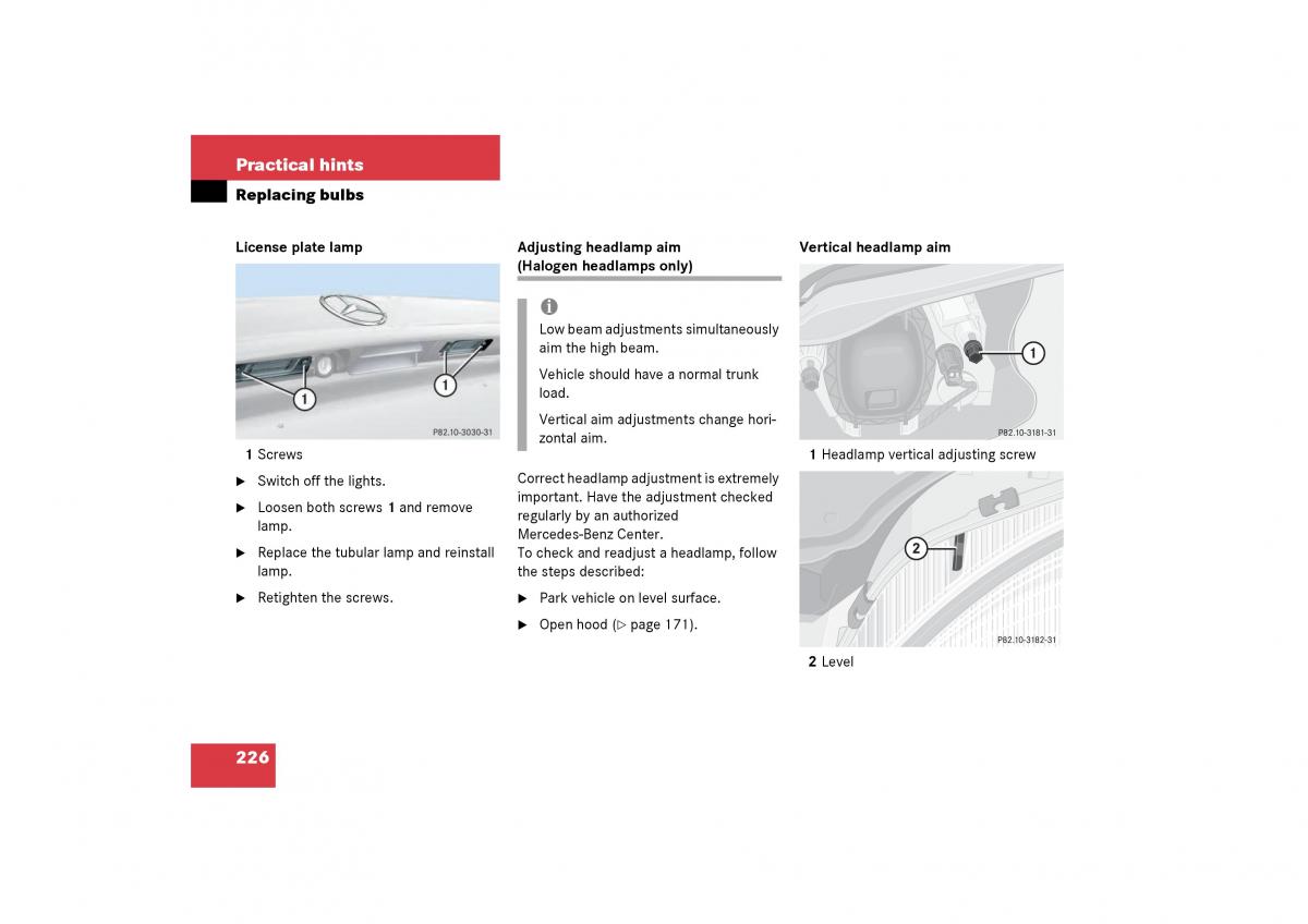 Mercedes Benz SLK R170 owners manual / page 226