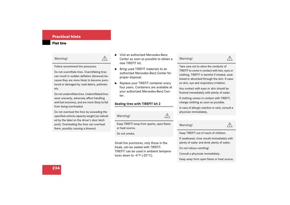 Mercedes Benz SLK R170 owners manual / page 234