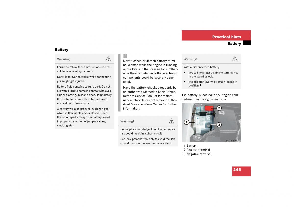 Mercedes Benz SLK R170 owners manual / page 245