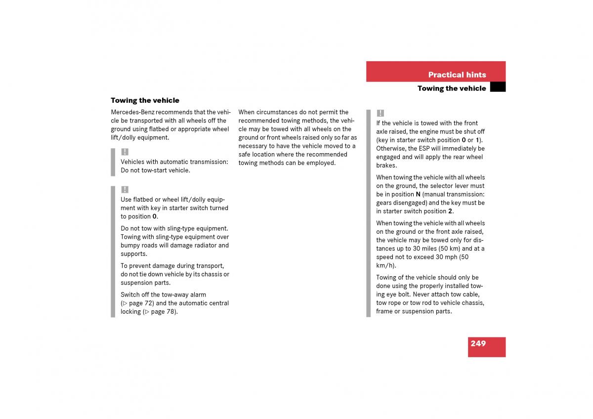 Mercedes Benz SLK R170 owners manual / page 249