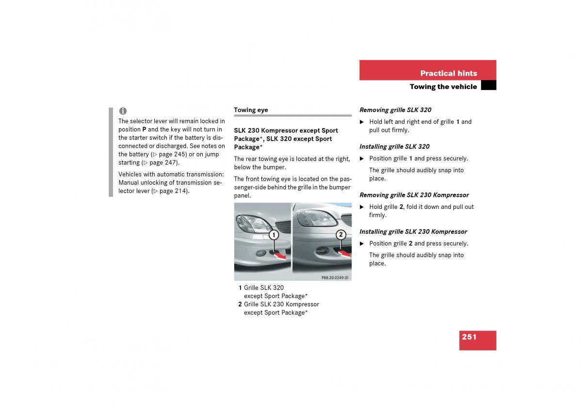 Mercedes Benz SLK R170 owners manual / page 251