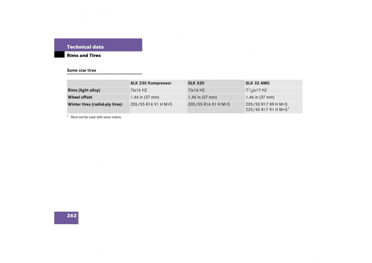 Mercedes Benz SLK R170 owners manual / page 262