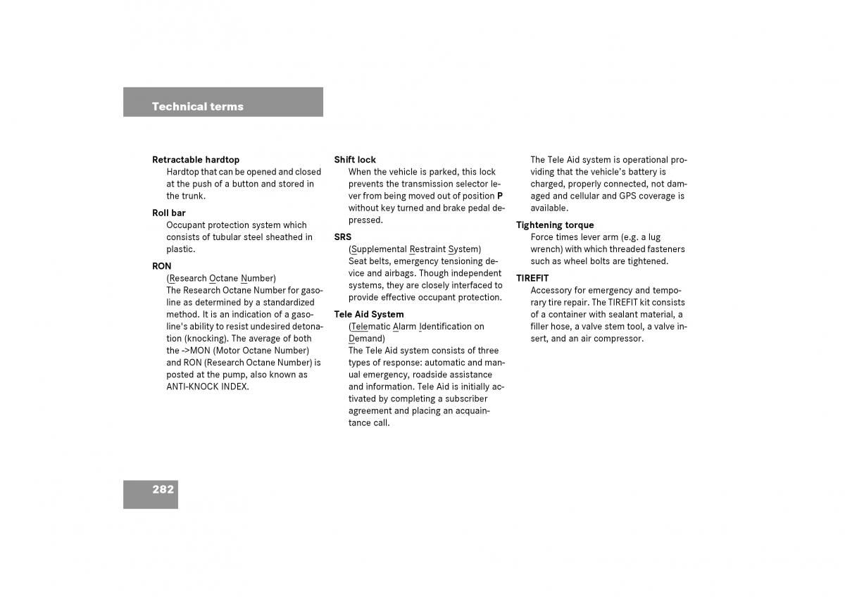 Mercedes Benz SLK R170 owners manual / page 282