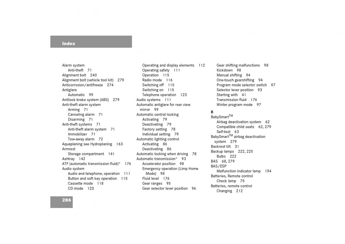 Mercedes Benz SLK R170 owners manual / page 286