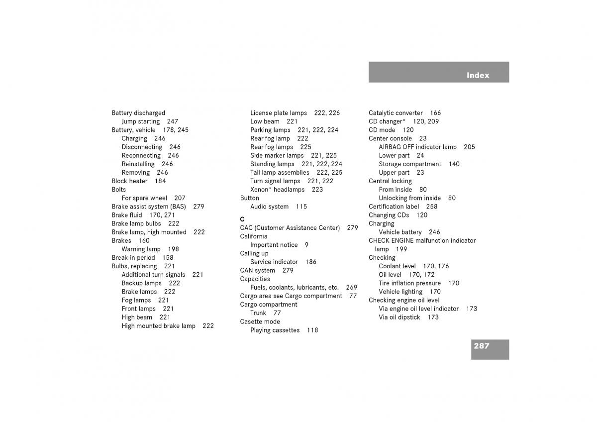 Mercedes Benz SLK R170 owners manual / page 287