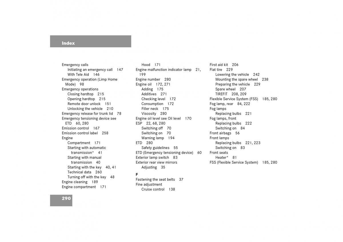 Mercedes Benz SLK R170 owners manual / page 290