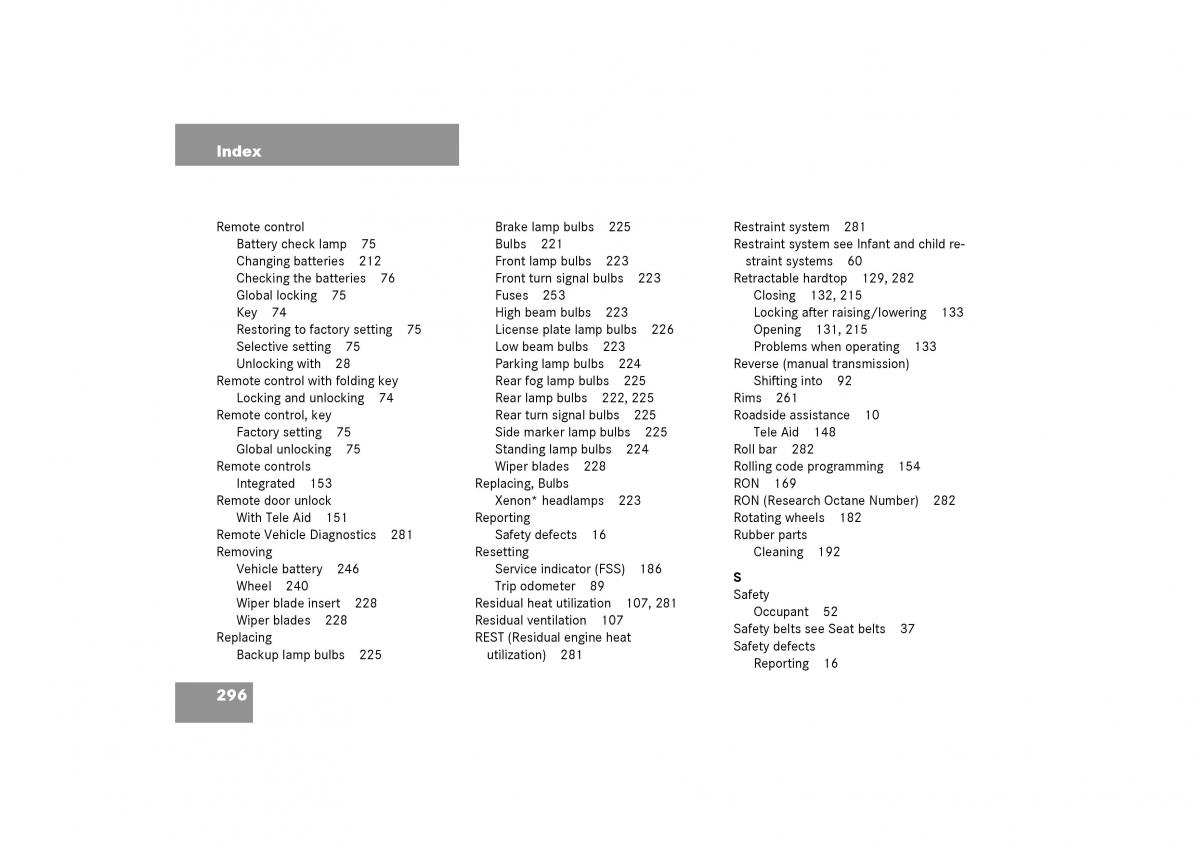 Mercedes Benz SLK R170 owners manual / page 296